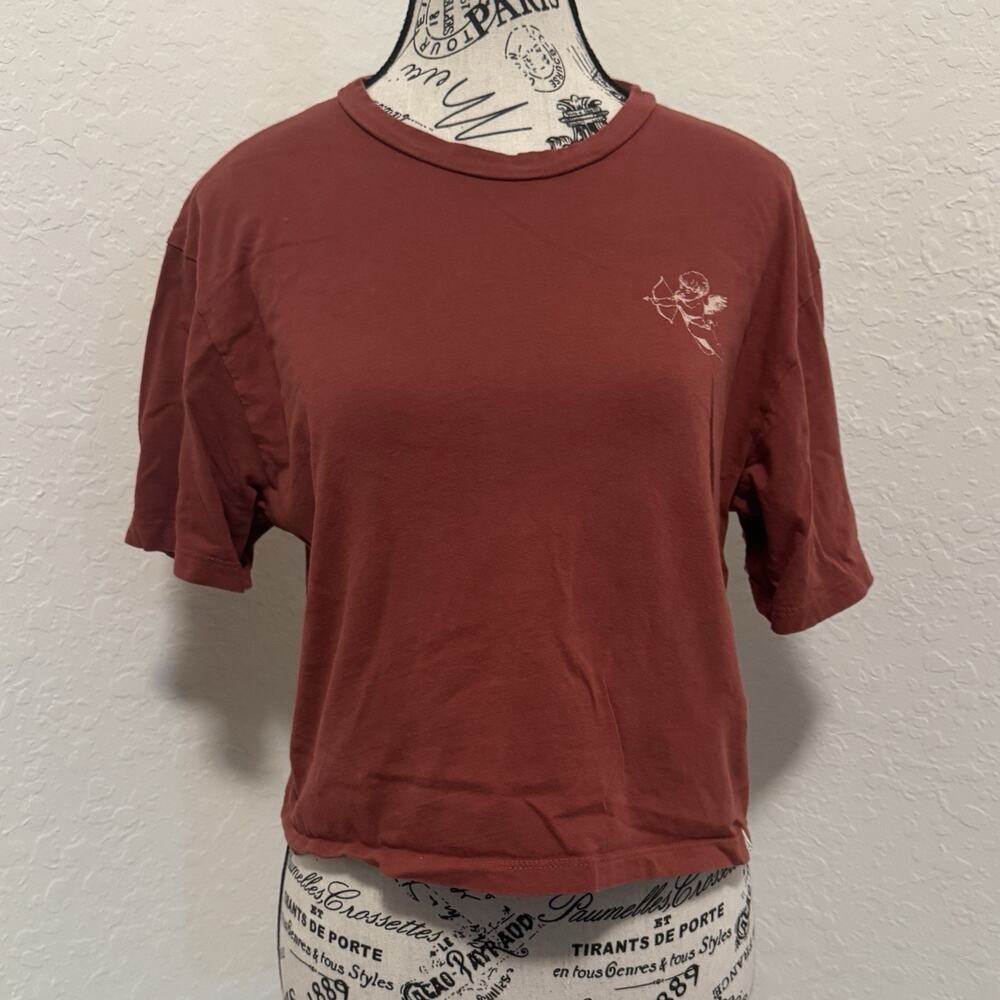 Dirtee Laundry Large Rust Red Women's Crop Top Tee Short Sleeve T-shirt